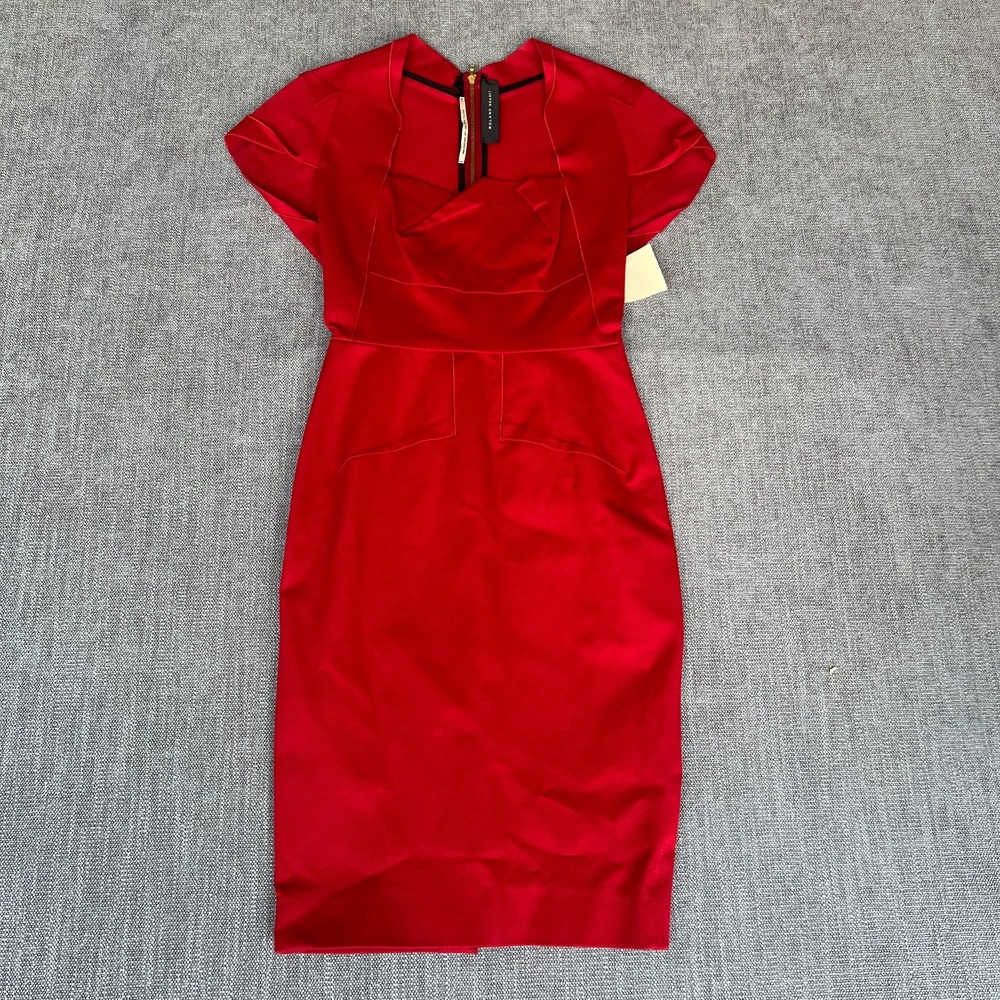 Roland Mouret Bodycon Dress Womens 4 Red Cap Sleeve Tailored Seaming Back Zip